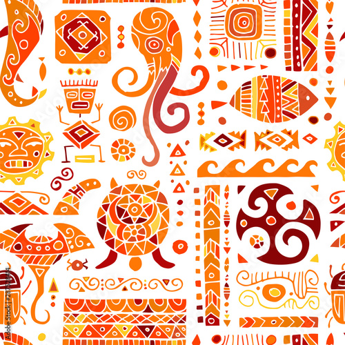 Ethnic handmade ornament for your design. Polynesian style, seamless pattern
