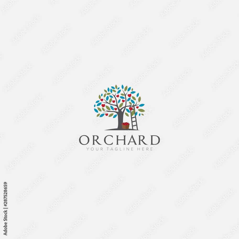 apple tree logo designs with stairs orchard