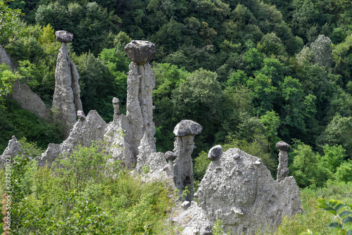 Monument rocks (Chalk Pyramids) of Zone at lake Iseo on Italy