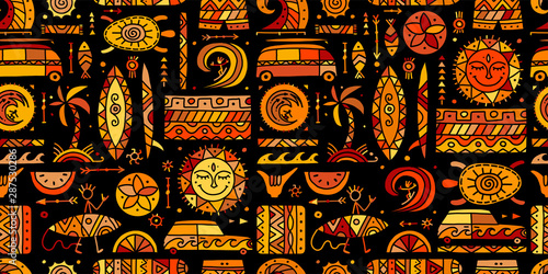 Surfing seamless pattern. Tribal elements for your design
