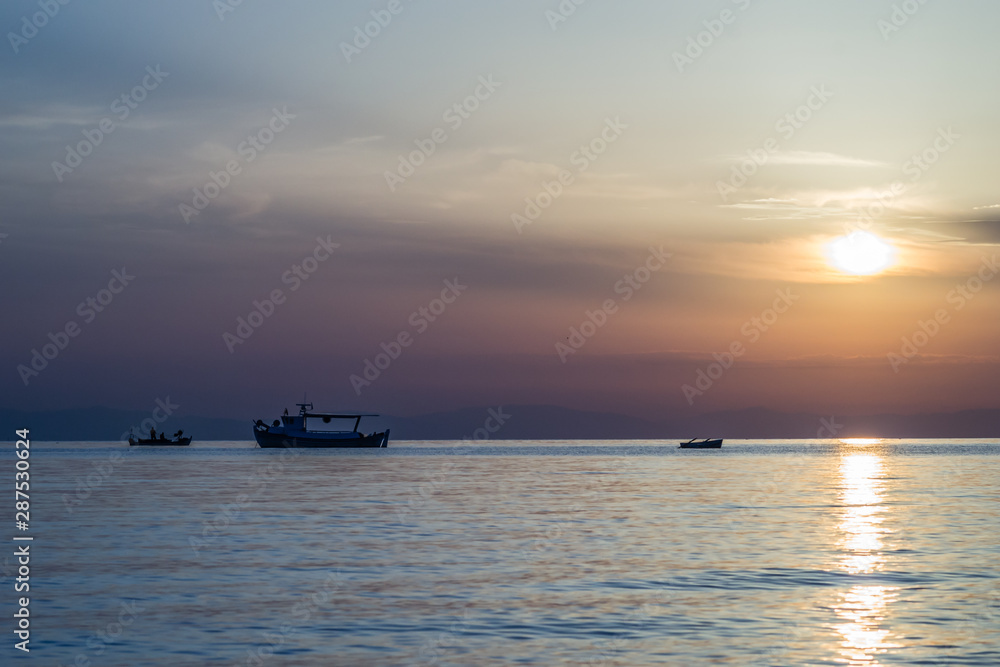 Sunrise in the early morning hours in the village Leptokaria, Greece