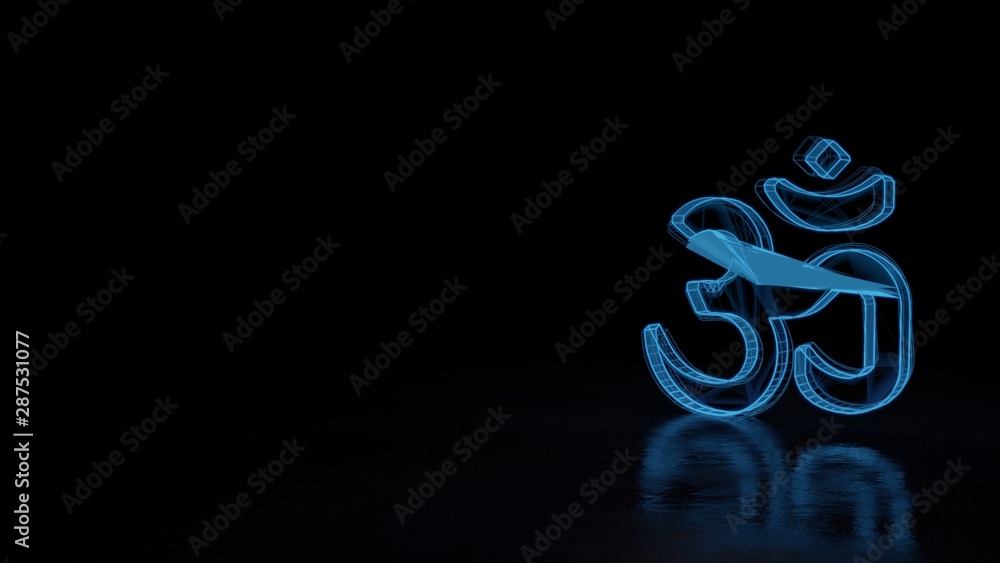 3d glowing wireframe symbol of symbol of om isolated on black background 3d glowing wireframe symbol of symbol of om isolated on black background