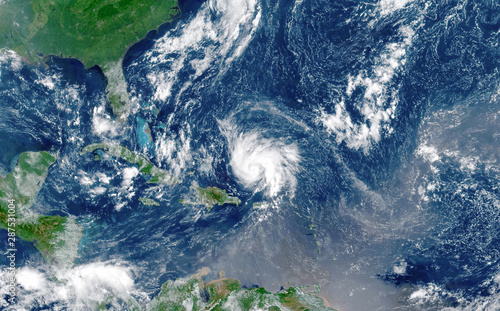 Photography Satellite view of an hurricane Dorian approaching to USA