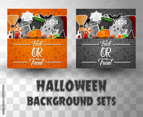 halloween flat banner template background sets with 2 different colour