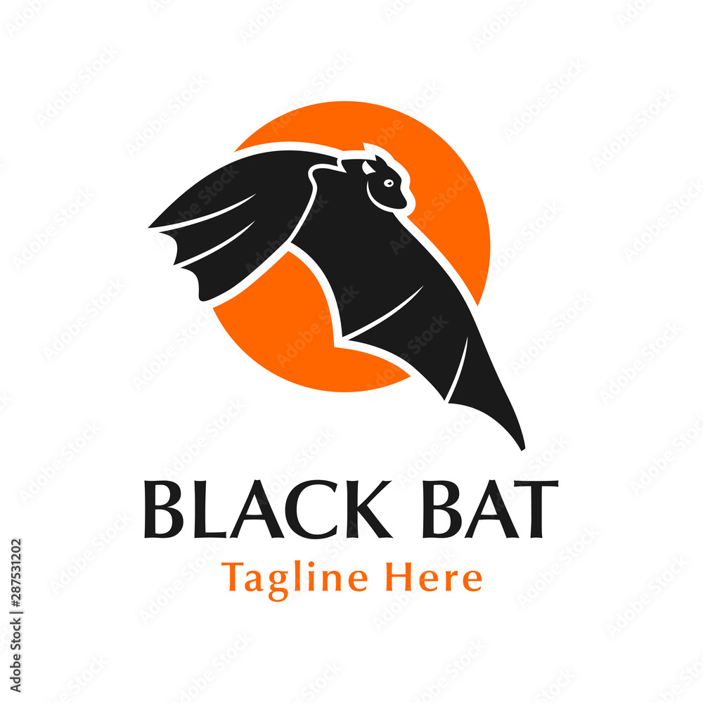 Black bat logo design with circle