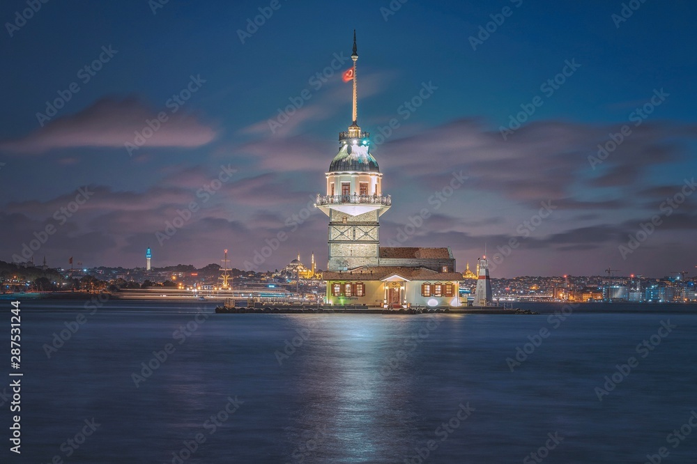 The Maiden Tower at Istanbul at night