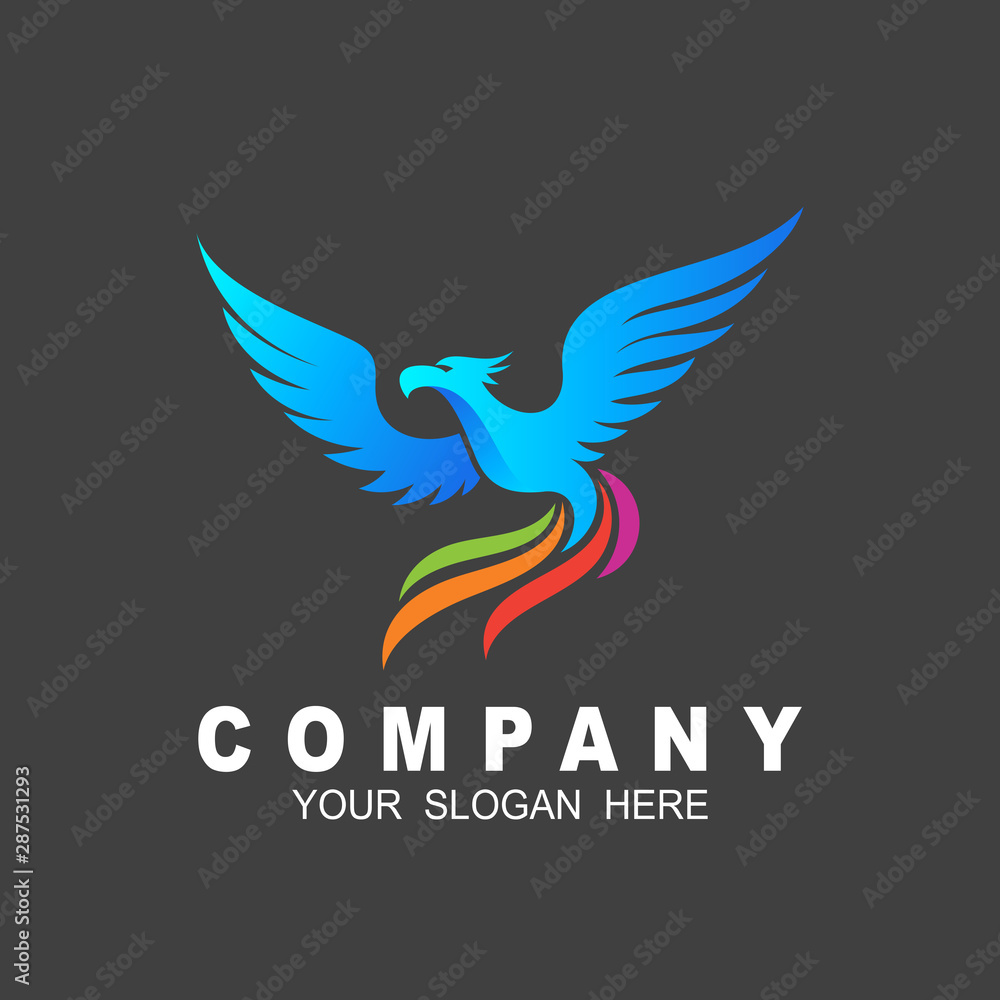 Naklejka premium phoenix logo template, eagle logo vector, tail icon with colorful