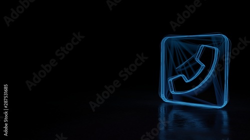 3d glowing wireframe symbol of symbol of phone square isolated on black background