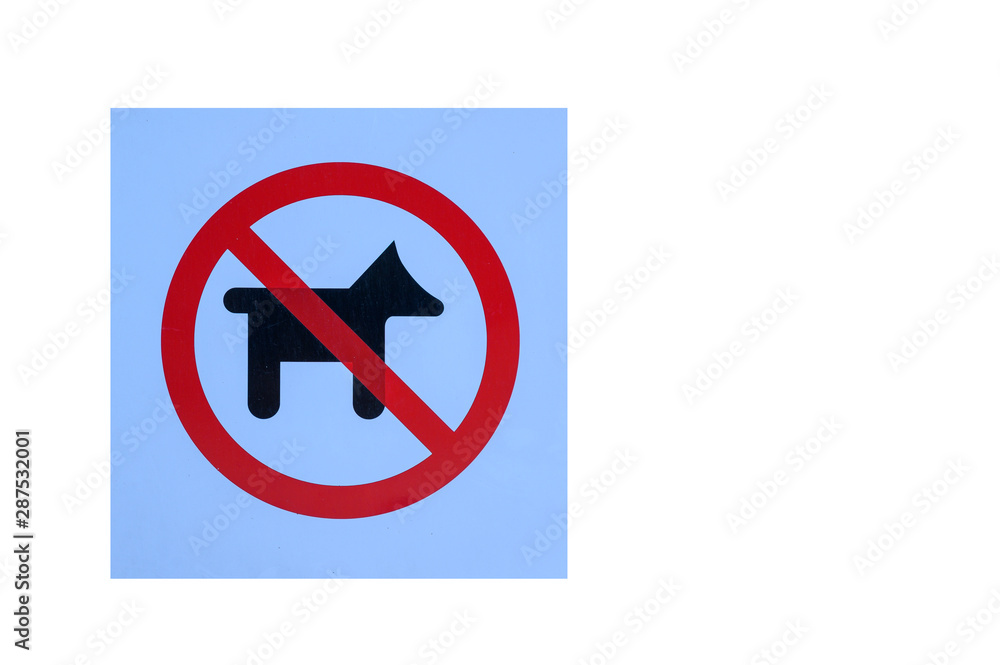 No dogs allowed in this area sign against a plain white background with copy space No dogs allowed in this area sign against a plain white background with copy space