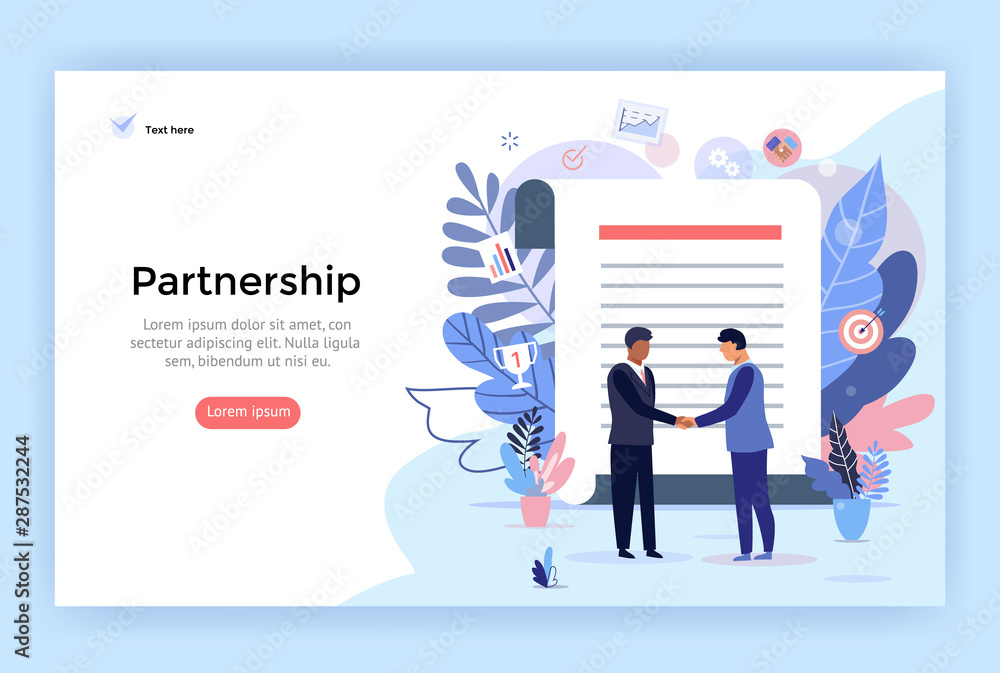 Partnership and agreement signing concept illustration, two business man shaking hands, perfect for web design, banner, mobile app, landing page, vector flat design Partnership and agreement signing concept illustration, two business man shaking hands, perfect for web design, banner, mobile app, landing page, vector flat design