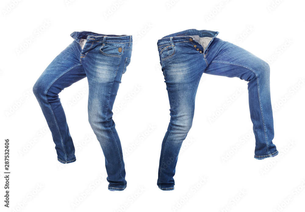 Blank jeans pants leftside and rightside isolated on a white background Blank jeans pants leftside and rightside isolated on a white background