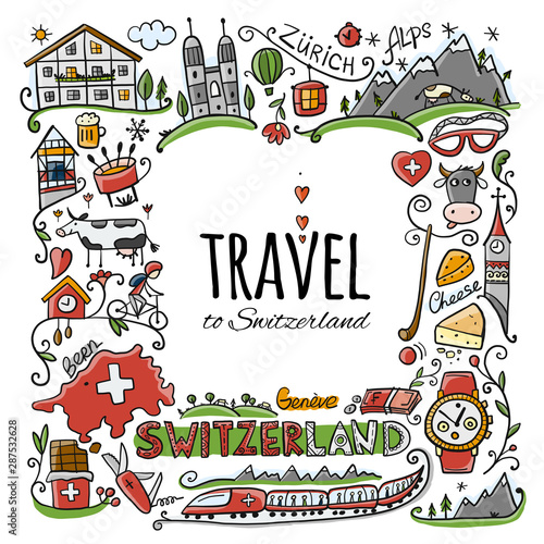 Travel to Switzerland. Greeting card for your design photo