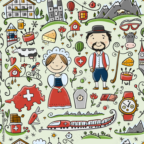 Travel to Switzerland. Seamless pattern for your design