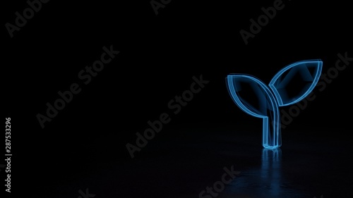 3d glowing wireframe symbol of symbol of seedling isolated on black background © Destrosvet