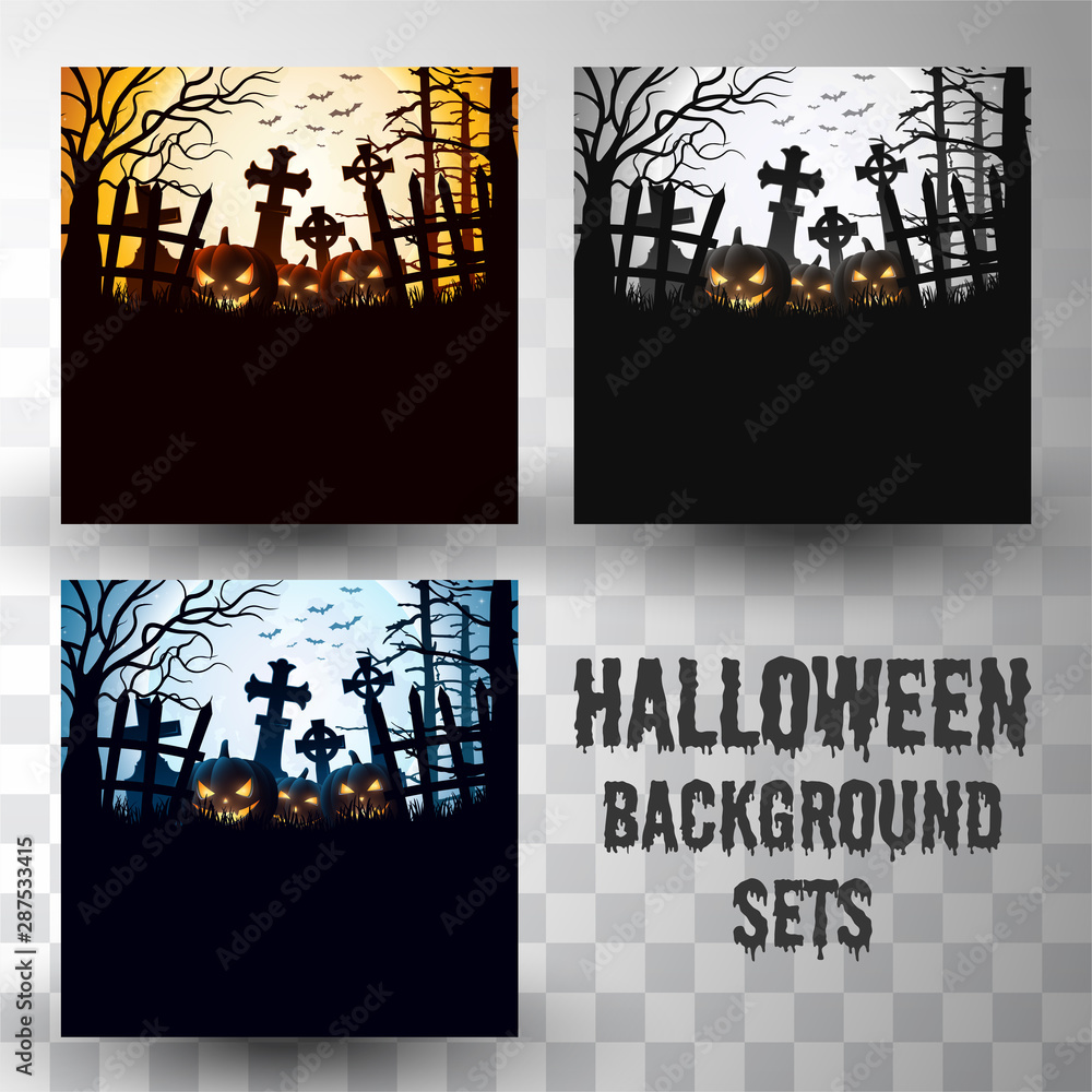 Halloween silhouette background sets with different colour scene