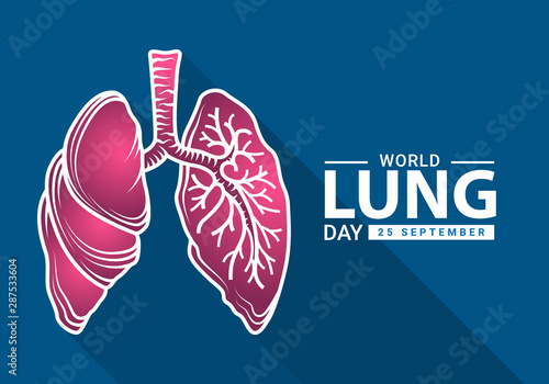World heart day with white pink human lung outline Drawing sign on blue background vector design
