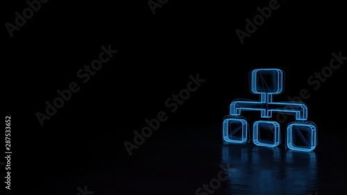 3d glowing wireframe symbol of symbol of sitemap isolated on black background