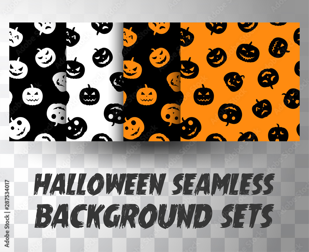 Set of seamless pattern pumpkins with different colour background