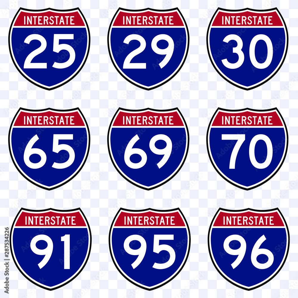 traffic road transportation sign USA, interstate american  highway route symbol vector isolated