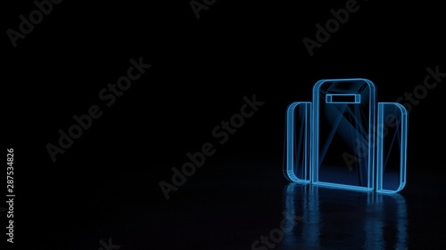 3d glowing wireframe symbol of symbol of suitcase isolated on black background