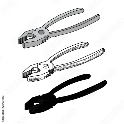 vector, on a white background, construction tool pliers and nippers, set