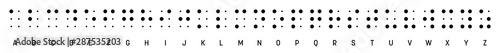 Braille alphabet letters in a row. Braille is a tactile writing system used by blind or visually impaired people. Vector illustration in black and white