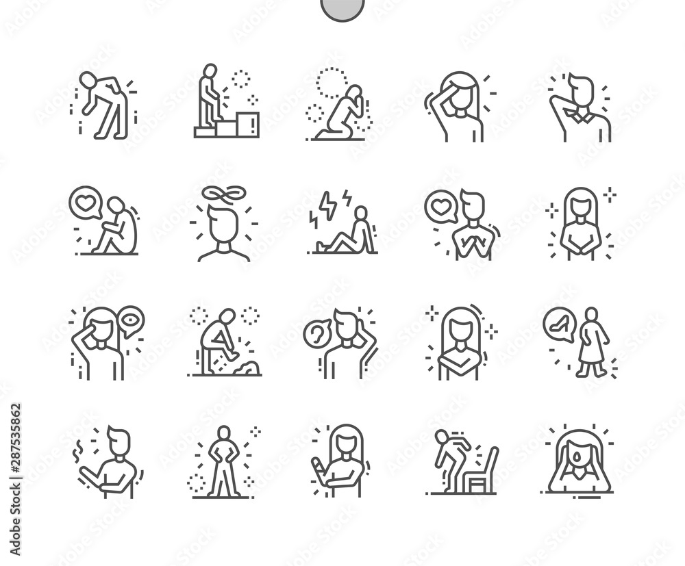 People in pain Well-crafted Pixel Perfect Vector Thin Line Icons 30 2x Grid for Web Graphics and Apps. Simple Minimal Pictogram