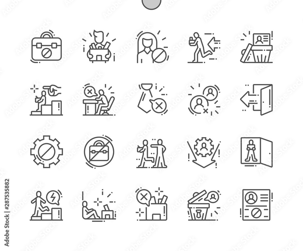Dismssal Well-crafted Pixel Perfect Vector Thin Line Icons 30 2x Grid for Web Graphics and Apps. Simple Minimal Pictogram Dismssal Well-crafted Pixel Perfect Vector Thin Line Icons 30 2x Grid for Web Graphics and Apps. Simple Minimal Pictogram