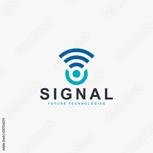 Wireless signal logo design vector. Letter S outline logo. Signal illustration. Blue colors logo design. photo