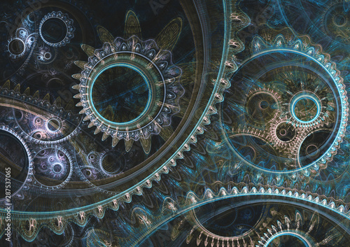 Fototapeta Abstract mechanical background, steampunk fractal