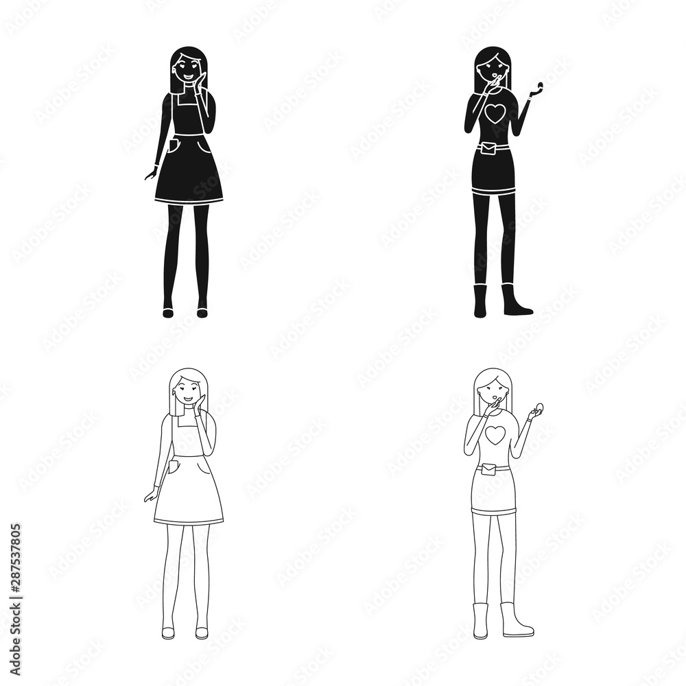 Vector design of posture and mood sign. Set of posture and female vector icon for stock.