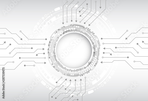 Hi-tech digital technology concept. Illustration high computer technology on grey background. Abstract futuristic circuit board.