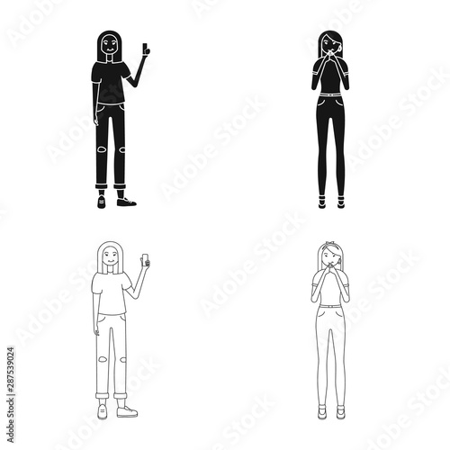 Vector design of posture and mood icon. Set of posture and female vector icon for stock.