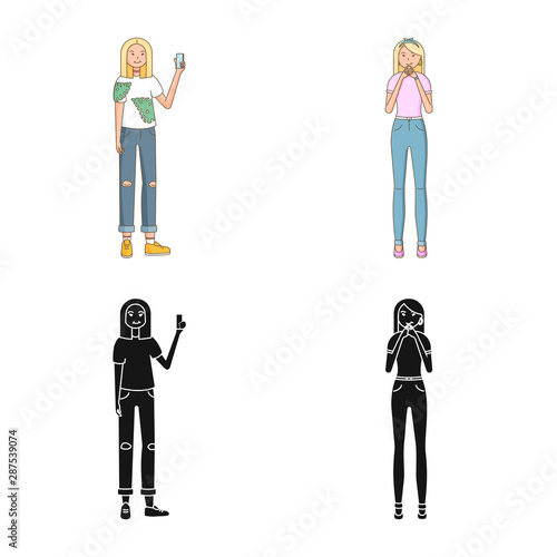Vector design of posture and mood symbol. Set of posture and female stock vector illustration.