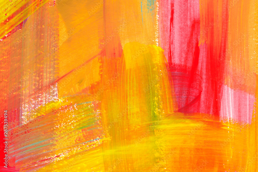 Obraz premium Bright colorful watercolor background. Hand drawn pink, orange and yellow brush strokes.