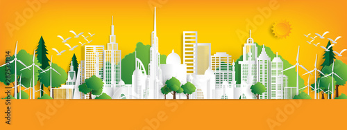 Vector illustration. Eco friendly concept, Green city save the world