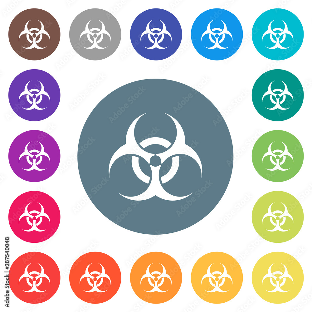 Biohazard sign flat white icons on round color backgrounds Biohazard sign flat white icons on round color backgrounds