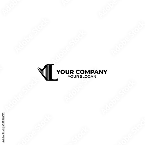Harp in L Logo Design Vector