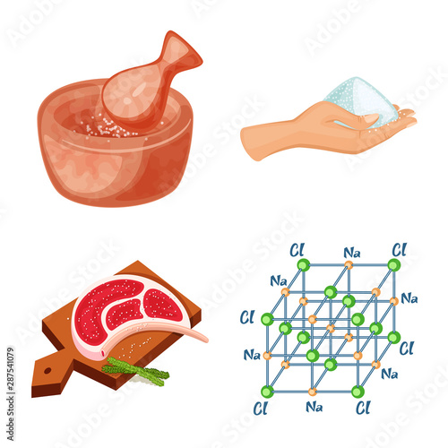 Vector illustration of salt and food sign. Set of salt and mineral stock symbol for web.