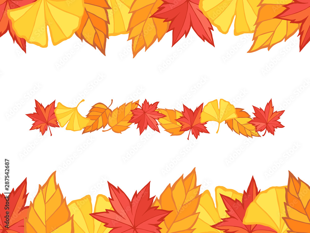 秋の紅葉の上下フレームとライン素材 秋の紅葉の上下フレームとライン素材