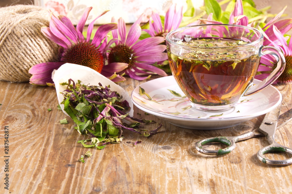 Tea drink with Echinacea purpurea (Echinacea purpurea) dried folk medicine Tea drink with Echinacea purpurea (Echinacea purpurea) dried folk medicine
