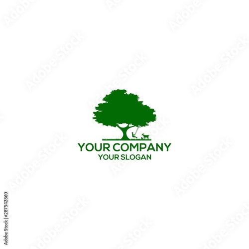 Tree with a child play the swing under the tree logo illustration
