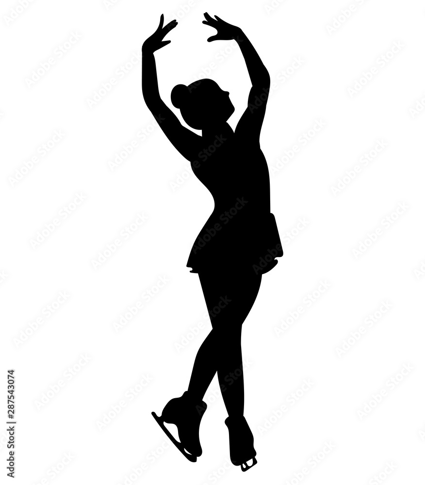 Silhouettes girls skaters. Figure skating. Black and white illustration