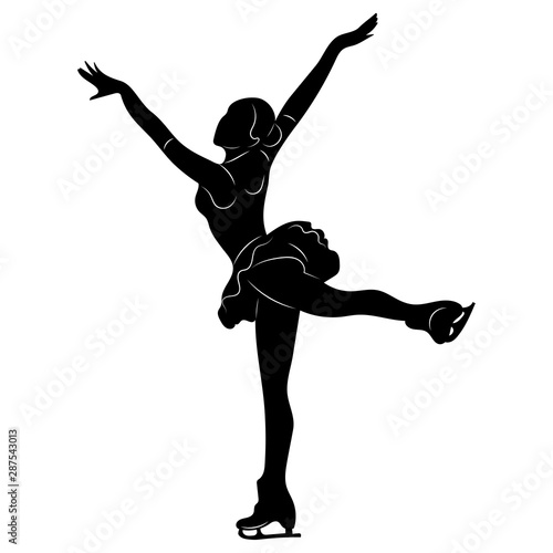 Silhouettes girls skaters. Figure skating. Black and white illustration of a figure skater. Winter sport.