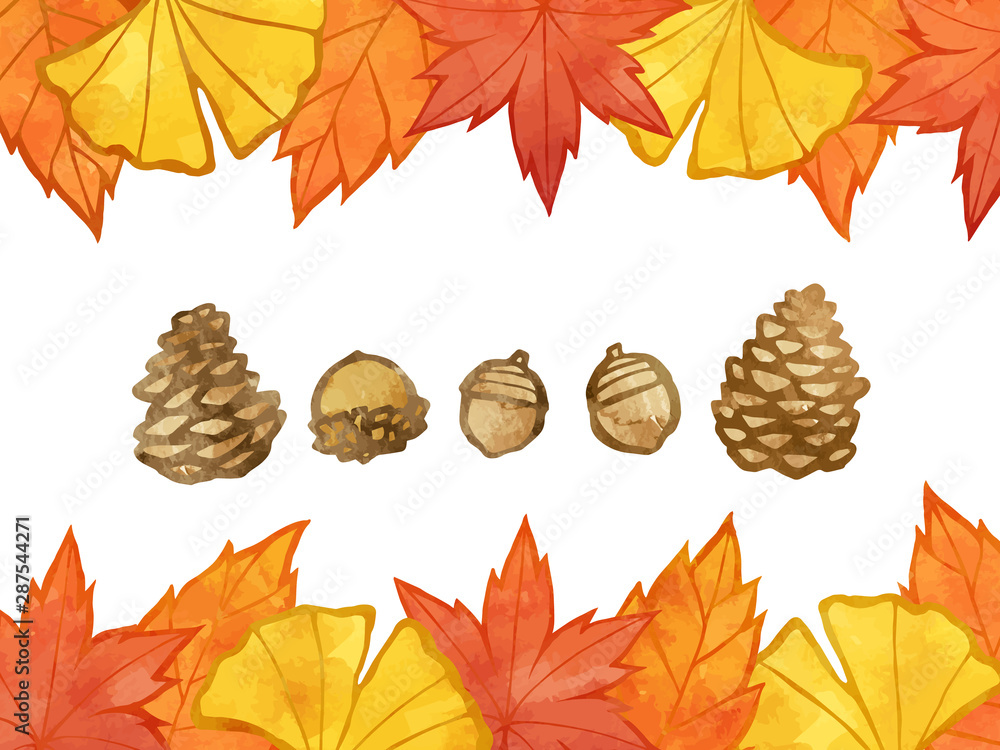 秋の水彩風イラストセット 紅葉の上下フレーム ドングリ マツボックリ Stock Vector Adobe Stock 秋の水彩風イラストセット 紅葉の上下フレーム ドングリ マツボックリ Stock Vector Adobe Stock