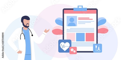 Healthcare insurance vector concept, people with doctor fill health form insurance. human life insurance. protection of people from accidents. Healthcare services, Ask a doctor, tele medicine