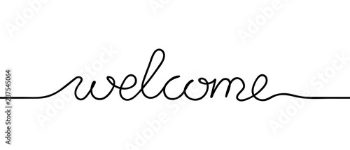 Continuous black line drawing word Welcome. Minimalist welcome concept. Vector illustration