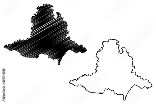 South Moravian Region (Bohemian lands, Czechia, Regions of the Czech Republic, Moravia) map vector illustration, scribble sketch South Moravian map