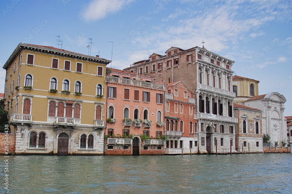 Bright houses in Venice. View from the Grand Canal.