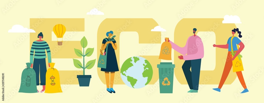 Vector illustration ECO background of Concept of green eco energy and quote Save the planet and Waste recycle.